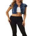thumbnail image 1 of Allegra K Women‘s Summer Denim Jackets Button Down Short Sleeve Cropped Jean Jacket, 1 of 4