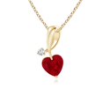thumbnail image 1 of Angara Natural Ruby Necklace - Heart-Shaped Ruby Ribbon Pendant with Diamond in 14K Yellow Gold for Women, 1 of 10
