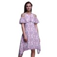 thumbnail image 1 of Bimba Robe Droite Évasée à Épaules Dénudées pour Femmes, Imprimée Aquarelle Violette, Volantée à l'Avant - Petit, 1 of 6