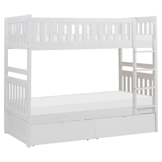 Lexicon Galen 2-Storage Boxes Transitional Wood Twin over Twin Bunk Bed in White