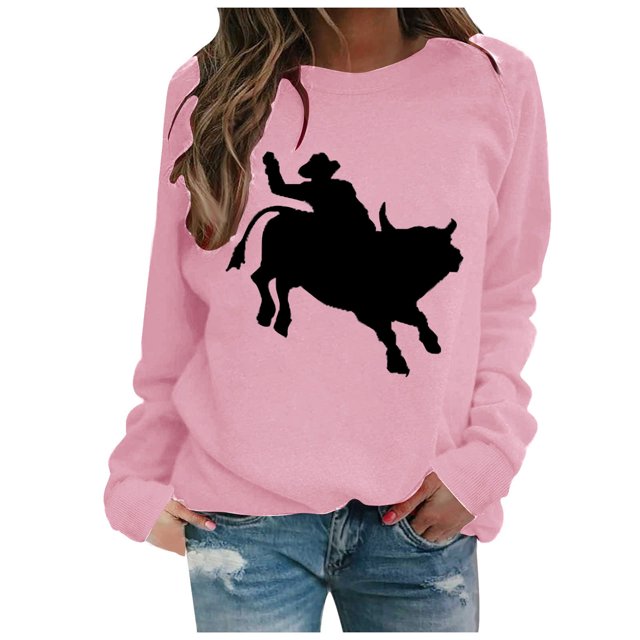 Mode Femme Pull Col Rond Manches Longues Blouses Imprimées Chandail en Molleton Tops