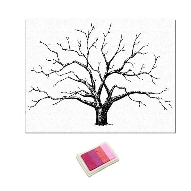 Abbracc Large Wedding Thumbprint Tree Guest Book 12x16 Inch Canvas Painting Pink