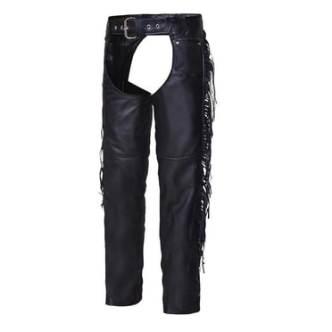 Premium 0733-00-BLK-3XS Unisex Premium Leather Coin Pocket Motorcycle Chaps with Finges,Black,Size - 3XS