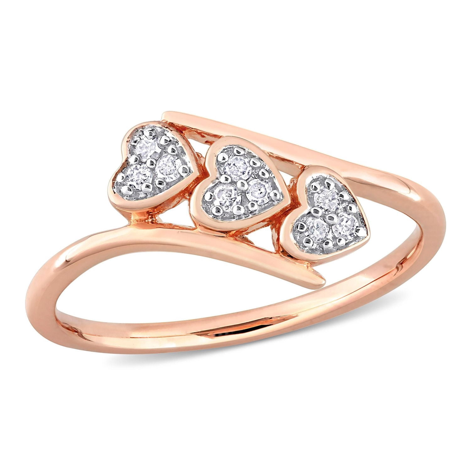 Bague de Promesse à trois coeur Miabella avec 1/10 Carat PT de diamant en Argent Sterling Plaqué Rose
