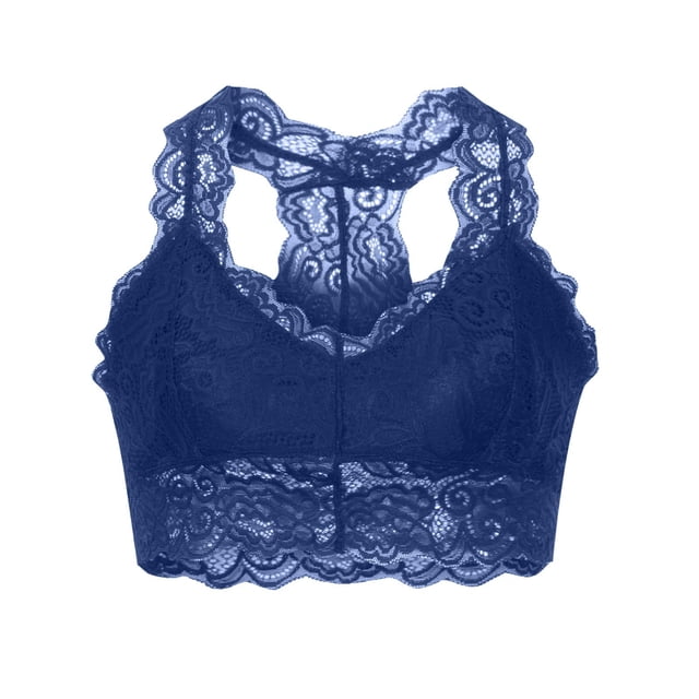 Soft Bralettes for Women Full-Coverage Bra Feature V-Neck Training Bra Style W-555 Blue 3XL