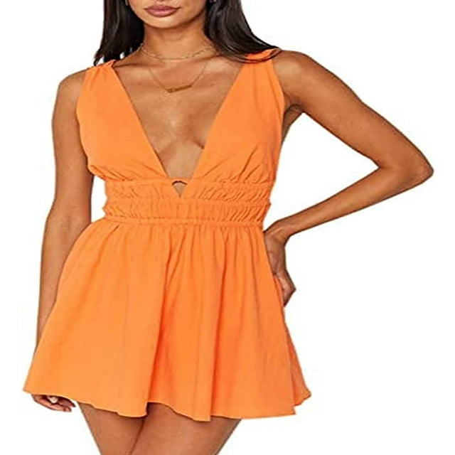 MesaSe Robe Courte à Imprimé Floral Dos Nu pour Femme Boho Cottagecore Vintage à Col en V Robes Sans Manches à Volants Courte Robe d'Été