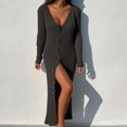 thumbnail image 1 of Womens Deep V Neck Button Down Long Knit Sweater Dress Bodycon Long Sleeves Sweater Maxi Dress, 1 of 6