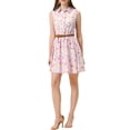 thumbnail image 2 of INSPIRE CHIC Robe Sans Manches à Imprimé Floral pour Femme, Demi-Patte de Boutonnage, Longueur Genou, Ceinturée, Printemps, TP Rose Jaune Floral, 2 of 7