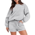 thumbnail image 1 of IROINNID Survêtement pour Femmes Ensemble 2 Pcs Rabais Blouse à Col Rond Hauts à Manches Longues Chandail Shorts Ensemble Décontracté Ensemble de Jogging, Gris, 1 of 9