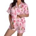 thumbnail image 2 of Pyjama Femme Graphique Imprimé Satin Mignon Vêtements de Nuit Boutons Manches Courtes Hauts Shorts Ensembles, 2 of 5