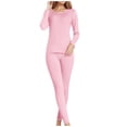 thumbnail image 1 of Moxiu Women's Fleece Lined Thermal Set - Winter Warm Cold Weather Base Layer Top & Bottom Pink,XXXXXL, 1 of 6