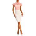 thumbnail image 2 of INSPIRE CHIC Women's Keyhole Back Top Short Sleeve Stand Collar Semi Sheer Blouse S Pinks, 2 of 6