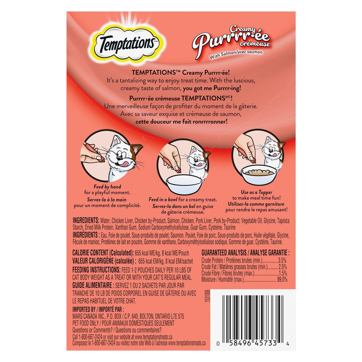 Temptations Purée Crémeuse au Saumon, Gâteries à Lécher pour Chats Adultes, 4 Sachets