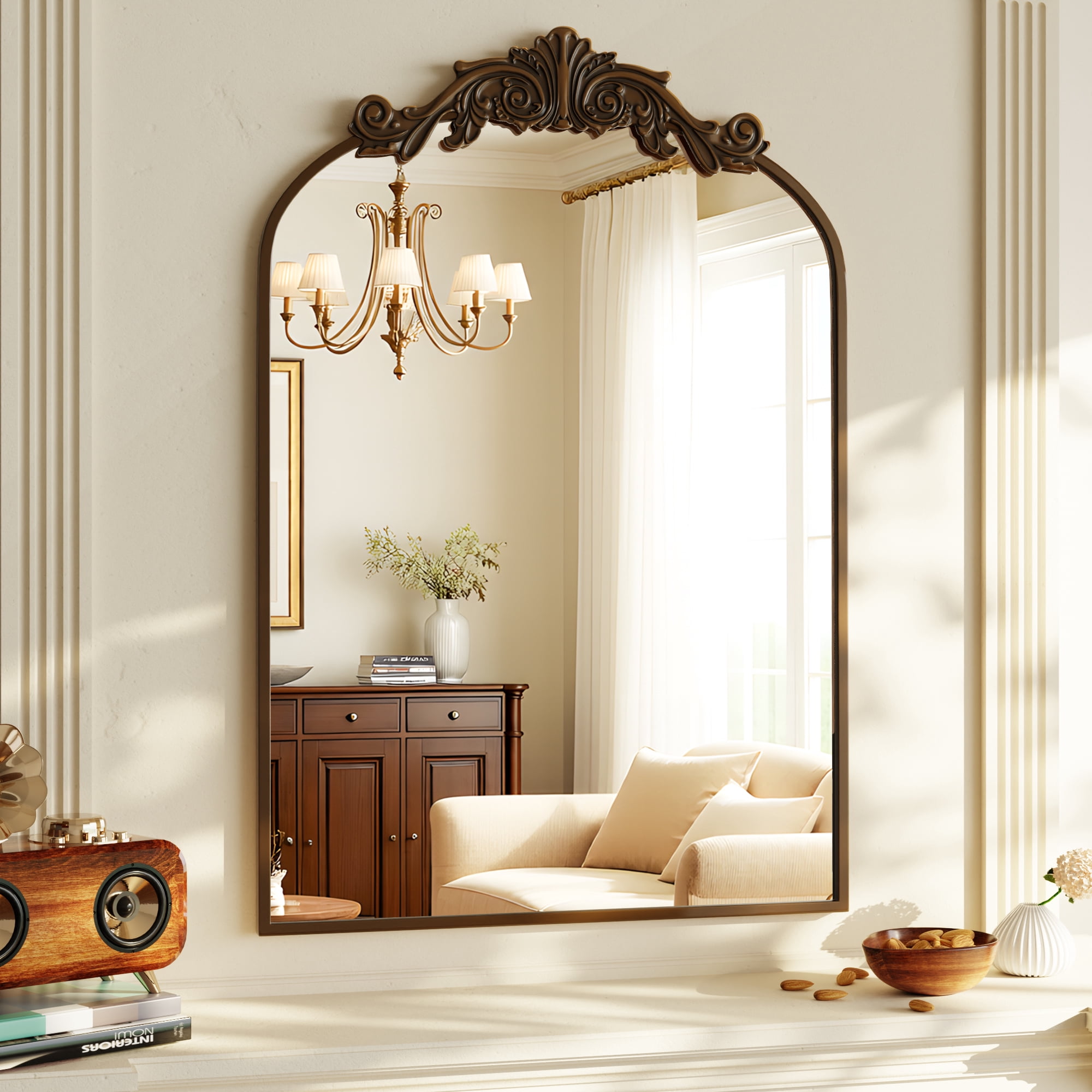 Beautypeak 38"X 24" Wall Decor Mirror Arched Metal Vintage Bathroom Mirror,bronze 24" X 38"