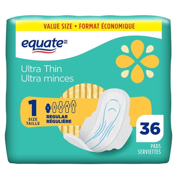 Serviettes ultra minces Equate à absorption régulière avec Flexi-Wings, taille&nbsp;1, 36&nbsp;unités