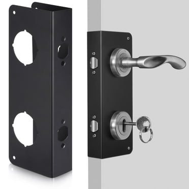 Lock and Door Reinforcement Plate, Dual Bore Door Lock Reinforcer, 2-3/8" Backset Stainless Steel Door Guard, Door Jamb Reinforcement for 1-3/4" Front Entry and Bedroom Doors