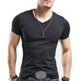 thumbnail image 2 of MesaSe Men Plus Size Summer Basic Top Solid Color Short Sleeve V Neck Slim Fit T-Shirt, 2 of 8