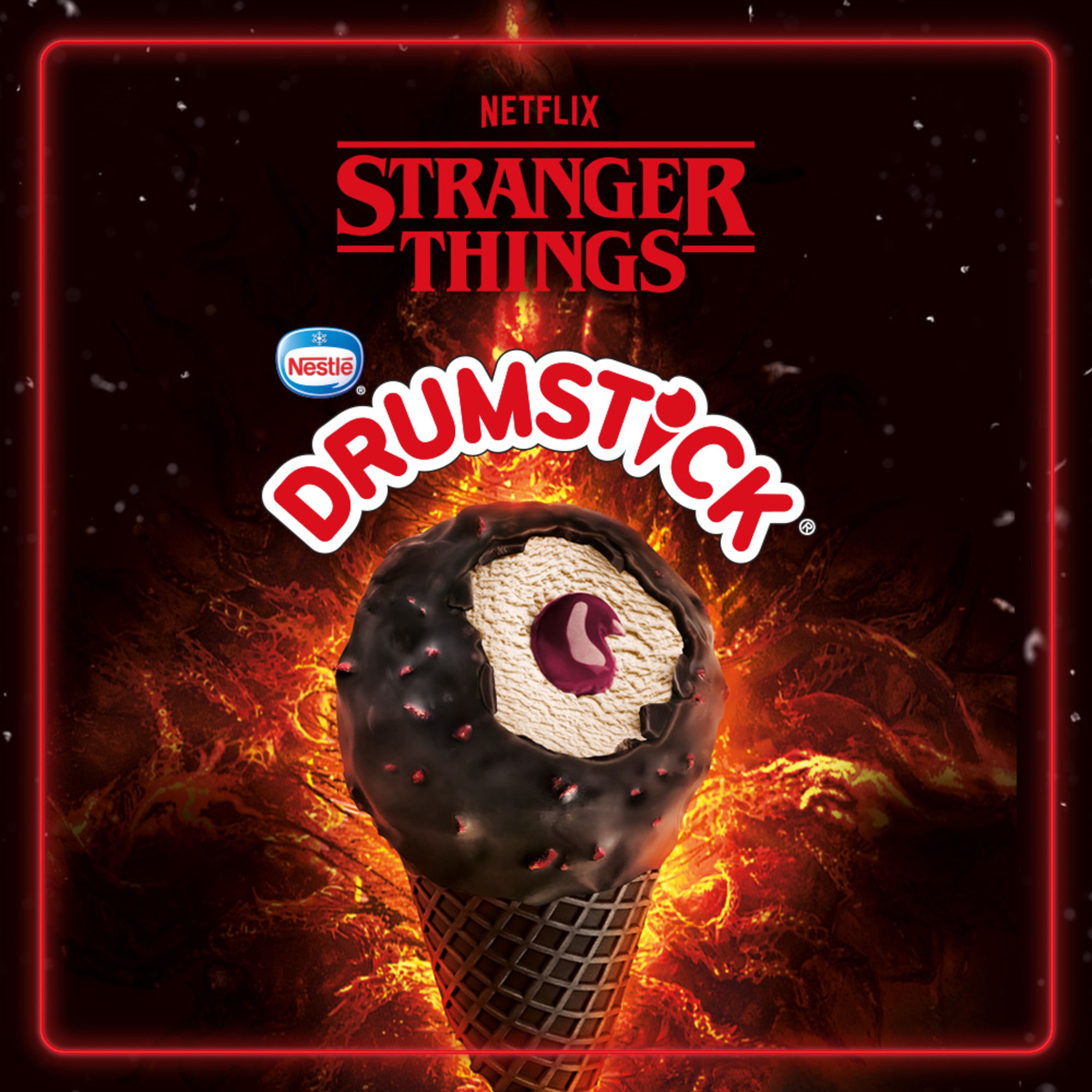 DRUMSTICK Stranger Things Frozen Dessert Cones, Canadian Dairy & No Artificial Colours, 4 x 125 ml
