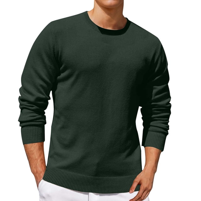 Jalioing Men's Crew Neck Sweaters Casual Basic Long Sleeve Pullover Sweater Fall Winter Solid Color Knit Shirts