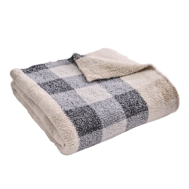 Better Homes & Gardens Cozy Knit Throw Blanket, Gingham Plaid Stripe, 50x72"