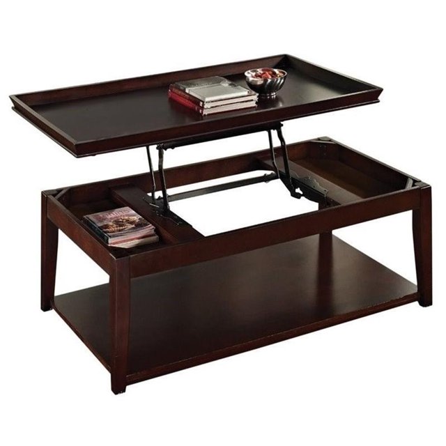Bowery Hill Table de Cocktail à Plateau Relevable avec Roulettes et Tiroirs Cachés, Cerisier à Étapes Multiples