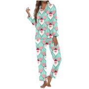 GDREDA Loose-Fit Sleepwear Set Women's Christmas Snowman Pattern Cozy Long Pajama Sleep Set Women Pajama Sets pyjamas C,L