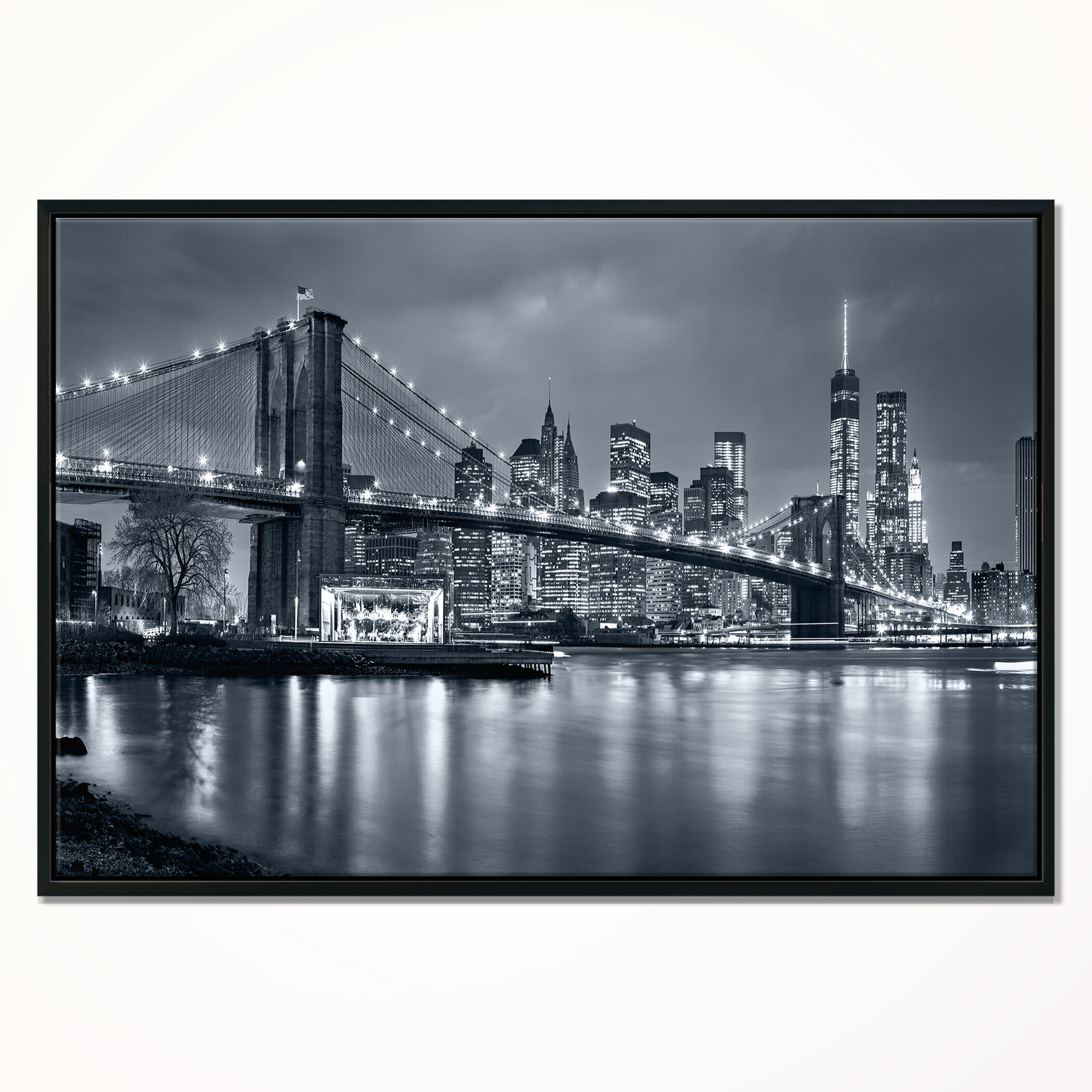 Design Art Panorama New York City Dans La Nuit Sur Toile Encadrée