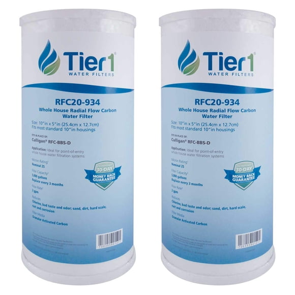 Tier1 25 Micron 10 Inch x 4.5 Inch | 2-Pack Whole House Radial Flow Carbon Block Water Filter Replacement Cartridge | Compatible with Pentek RFC-BB FXHTC 155141-43 WRC25HD Home Water Filter