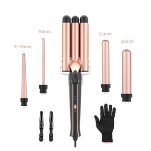 Waver Curling Iron Wand, Scheri 5 en 1 Ensemble de baguettes de curling avec 3 Cramponner de cheveux barils pour les femmes, chauffage rapide de la baguette de cheveux Curler dans tous les types de cheveux