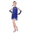 thumbnail image 2 of GDREDA Girls Performance Latin Dance Jumpsuit Training Fringe Skirt Competition Girls Jumpers and Rompers Blue,10-12 Years, 2 of 4