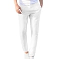 thumbnail image 1 of QATAINLAV Summer Linen Pants Men Casual Drawstring Elastic Waist Beach Pant Basic Solid Color Straight Leg Trousers with Pockets Lightning Sale White XL, 1 of 8