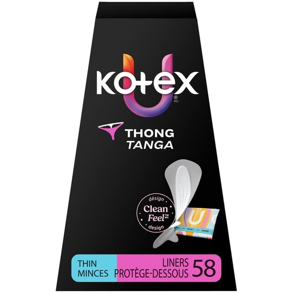 Protège-dessous tanga pour le quotidien emballés Kotex, absorption légère, longueur régulière, 58 unités
