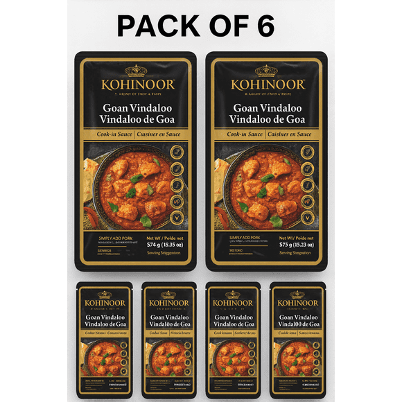 Kohinoor Vindaloo Goanais – Sauce de Cuisson, Lot de 6 X 375 g (Total 2,25 kg) – Sauce de Cari Indienne Authentique et Épicée