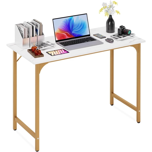 BestOffice Computer Desk, Home Writing Study Table Modern Simple Style PC, Metal Frame for Home Office, Gold