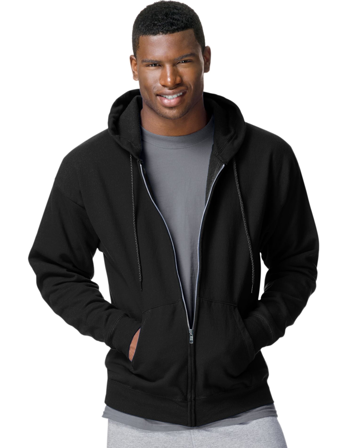 Hanes pour Hommes ComfortBlend EcoSmart Chandail à Capuchon à Fermeture Éclair Intégrale, 2TG, Noir