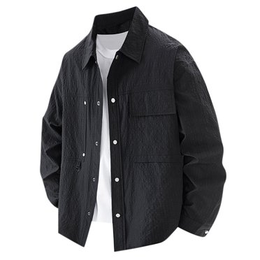 hotojiny Men's Shirt Jacket Shacket with Flap Pockets Casual Long Sleeve Textured Fall Coat Vintage Button down Shirts Jacket