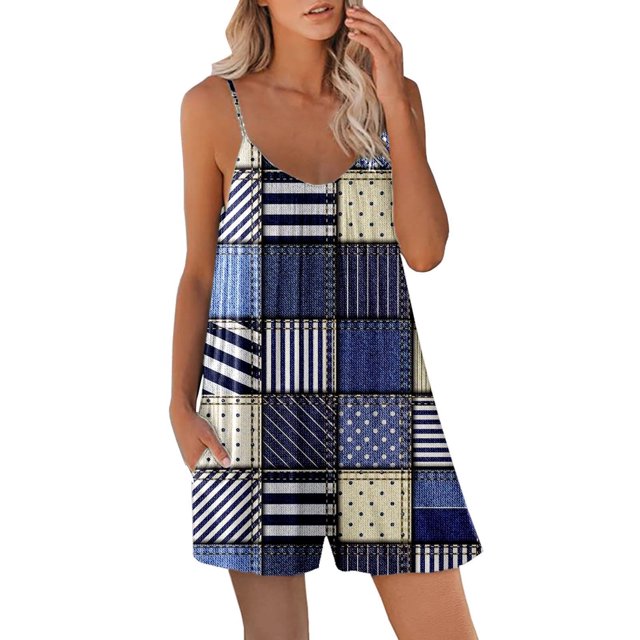 Birdeem Combinaisons Décontractées pour Femmes Été Sans Manches Imprimées Combinaison Ample Jambes Larges Short Combinaisons