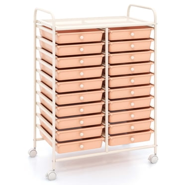 Costway 20 Drawers Rolling Storage Cart Art Craft Organizer on Wheels Multipurpose Orange