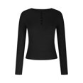 thumbnail image 4 of Yuyuzo Womens Long Sleeve Shirts Round Neck Buttons Solid Color Slim Fitted Basic Going out Tops, 4 of 7