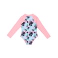 thumbnail image 4 of Kids Girls One Piece Long Sleeves Palm Trees Printed Swimsuit UV Protection Rash Guard Pink 14, 4 of 7