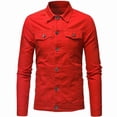 thumbnail image 1 of Pisexur Jean Jacket Men's Lapel Slimfit Solid Color Pocket Button Long Sleeve Jacket Denim Jacket for Men Fall Jackets for Men, 1 of 4