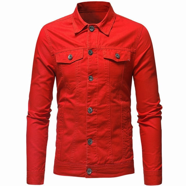 Pisexur Jean Jacket Men's Lapel Slimfit Solid Color Pocket Button Long Sleeve Jacket Denim Jacket for Men Fall Jackets for Men