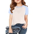 thumbnail image 1 of VKOYWKM T-Shirts d'Été pour Filles, Hauts Raglan à Blocs de Couleur, Manches Courtes, Col Rond Décontracté, T-Shirts, Coton Doux, T-Shirts Basiques, Bleu, 6 Ans, 1 of 7