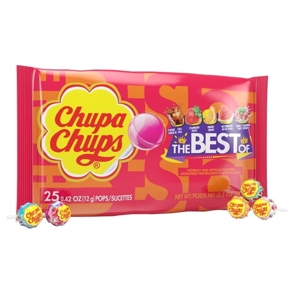 Chupa Chups, Sucettes assorties aux fruits ‘The Best of’, sac de 25 pièces