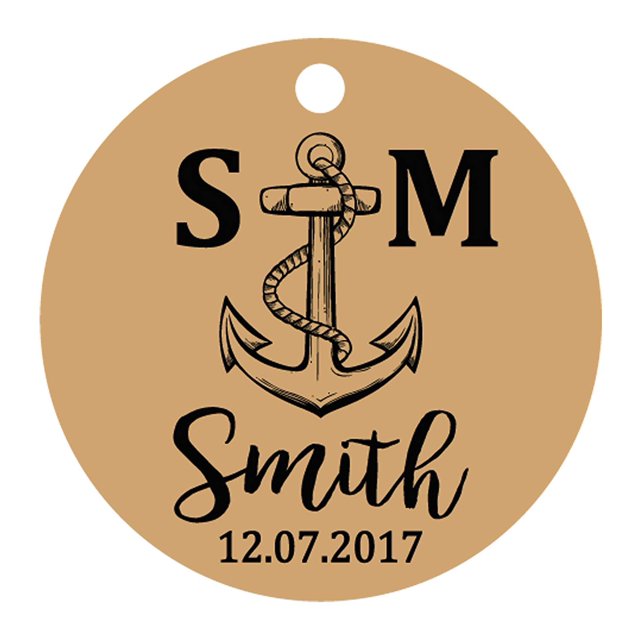 100 Pcs Initiale Personnalisée avec Ancre Cadeau de Faveur de Mariage Papier Tags Fait sur Mesure Rond Hang Tags
