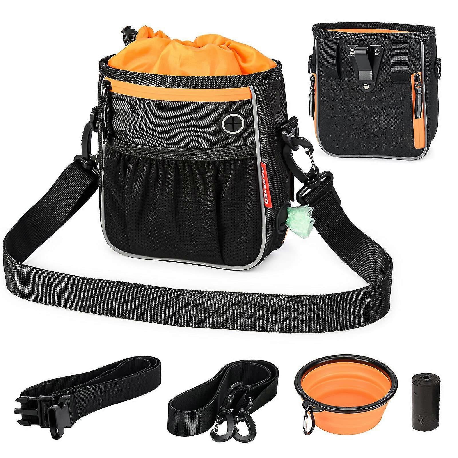 Dog Treat Pouch Bag, Dog Walking Bags Carry Kibble Snacks Toys For Dog Training Reward, Black