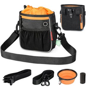 Sac de gâterie pour chien, Sacs de marche pour chien Porter des jouets de collations pour chiens récompense, noir