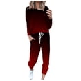 thumbnail image 1 of Mrat Casual Two Piece Outfits for Women 2 Piece Jogging Sets Gradient Color Polyester Long Sleeve Sweatsuits Sets Two Piece Track Suits Drawstring High Waist Pants Set Comfy Outfits T-Wine XL, 1 of 5