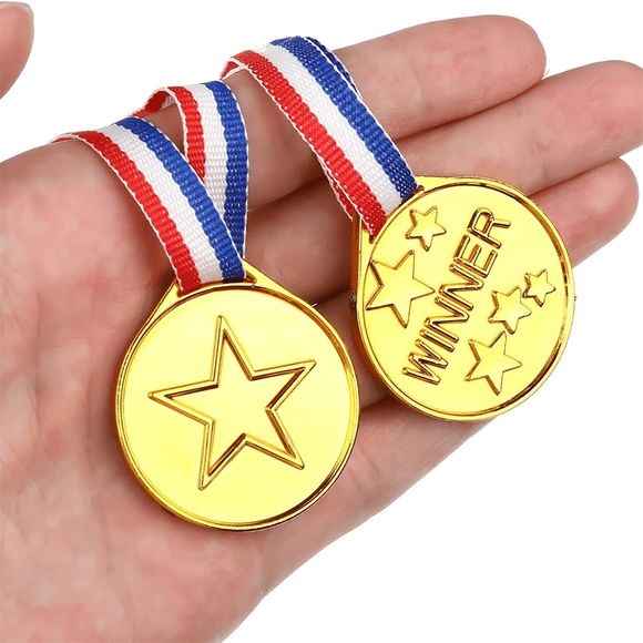 30 Pack Gold Plastic Winner Medals Award Medals for Kids - Perfect for Sports, Competition and Party Favors