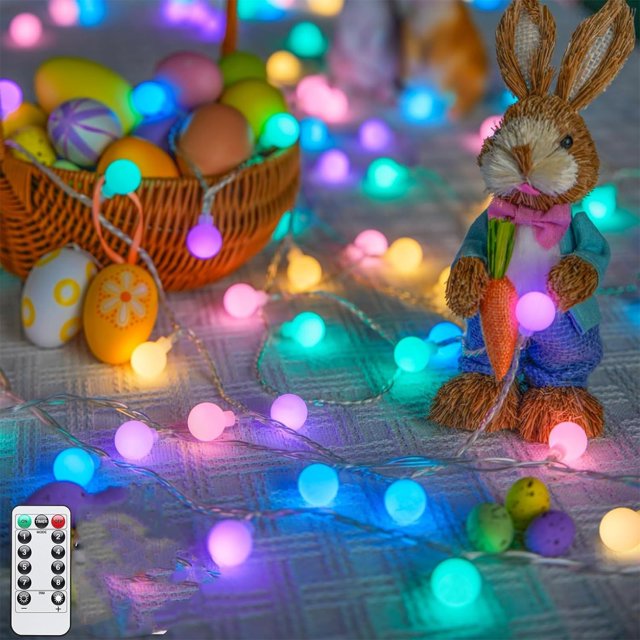 Ovzne Guirlande Lumineuse Globes d'Intérieur Connectables à 80 DEL 32,8 Pi Guirlande Lumineuse Globes Givrés Colorés d'Intérieur avec Télécommande 8 Motifs Guirlande de Pâques en Liquidation
